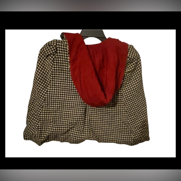 MAKE AN OFFER 🍒 Vintage Houndstooth Crimson Childs / Small Cape w/ Hood #9582 - Picture 3 of 14